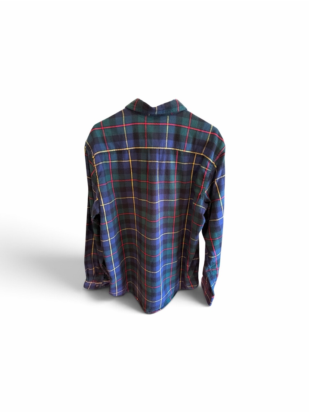 Vintage L.L. Bean Men’s Plaid Button-Down Shirt in Blue and Green - Picture 2 of 5